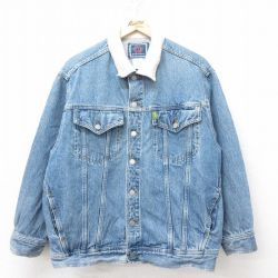 【50%OFF】L★古着 エスプリ 長袖 ジージャン メンズ 00年代 00s コットン USA製 紺 ネイビー デニム 25feb14 中古 アウター Gジャン ジャケット