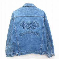 【50%OFF】L★古着 長袖 ジージャン メンズ 90年代 90s スリーストゥージス 三ばか大将 コットン USA製 紺 ネイビー デニム 【spe】 25feb22 中古 アウター Gジャン ジャケット