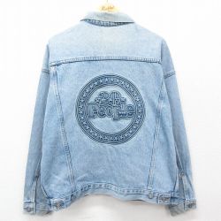 XL★古着 長袖 ジージャン メンズ 90年代 90s people コットン USA製 紺 ネイビー デニム 25feb22 中古 アウター Gジャン ジャケット