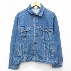 【20%OFF】L★古着 長袖 ジージャン メンズ 90年代 90s USA製 紺 ネイビー デニム 25feb22 中古 アウター Gジャン ジャケット