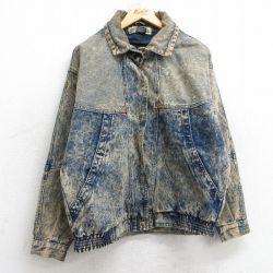 L★古着 長袖 デニム ジャケット メンズ 90年代 90s コットン 紺 ネイビー 25mar05 中古 アウター