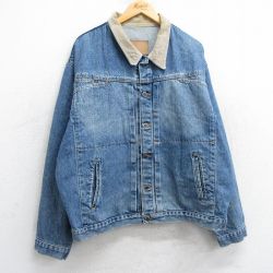 XL★古着 アリゾナジーンズ 長袖 デニム ジャケット メンズ 90年代 90s 襟コーデュロイ 大きいサイズ コットン USA製 紺 ネイビー 25mar05 中古 アウター