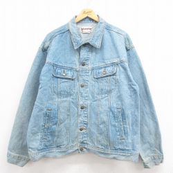 XL★古着 ラングラー Wrangler 長袖 ジージャン メンズ コットン 紺 ネイビー デニム 25jul28 中古 アウター Gジャン ジャケット