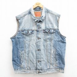 【50%OFF】XL★古着 リーバイス Levis デニム ベスト メンズ コットン 紺 ネイビー 25jul28 中古 アウター