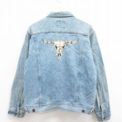 L★古着 リー Lee 長袖 ジージャン メンズ 00年代 00s バッファロースカル 刺繍 コットン 紺 ネイビー デニム 25aug09 中古 アウター Gジャン ジャケット