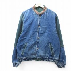 XL★古着 長袖 デニム ジャケット スタジャン メンズ 00年代 00s コットン 紺 ネイビー デニム他 25sep27 中古 アウター