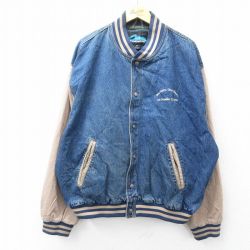 XL★古着 長袖 デニム ジャケット スタジャン メンズ ロサンゼルス 大きいサイズ コットン 紺 ネイビー 25oct16 中古 アウター