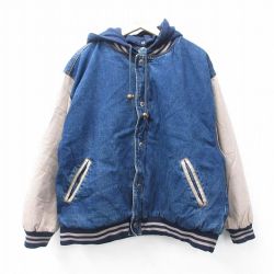 XL★古着 ルート66 長袖 デニム ジャケット スタジャン パーカー メンズ 00年代 00s 大きいサイズ コットン 紺他 ネイビー 内側キルティング 25oct16 中古 アウター