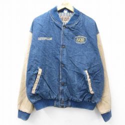 XL★古着 長袖 デニム ジャケット スタジャン メンズ AQI 大きいサイズ コットン 紺他 ネイビー 25oct16 中古 アウター