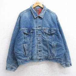 XL★古着 リーバイス Levis 70417 長袖 ジージャン メンズ 90年代 90s 大きいサイズ コットン USA製 紺 ネイビー デニム 内側フランネル 25oct21 中古 アウター Gジャン ジャケット