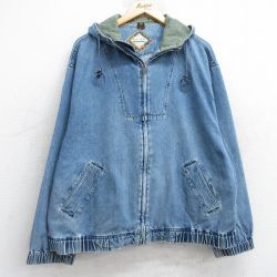 XL★古着 長袖 デニム ジャケット パーカー メンズ コットン 紺 ネイビー 25oct21 中古 アウター