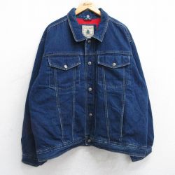 XL★古着 長袖 ジージャン メンズ 00年代 00s 大きいサイズ コットン 濃紺 ネイビー デニム 内側フリース 25oct21 中古 アウター Gジャン ジャケット
