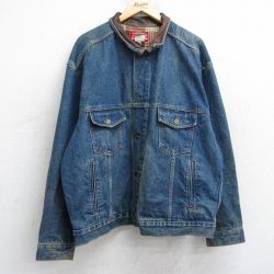XL★古着 マルボロ 長袖 ジージャン メンズ 90年代 90s 襟レザー 大きいサイズ コットン USA製 紺 ネイビー デニム 25oct21 中古 アウター Gジャン ジャケット