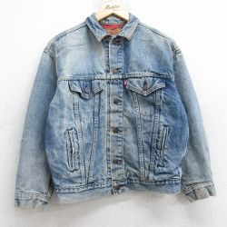 M★古着 リーバイス Levis 57510 長袖 ジージャン メンズ 90年代 90s コットン USA製 紺 ネイビー デニム 内側フランネル 25oct21 中古 アウター Gジャン ジャケット