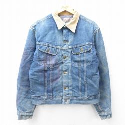 L★古着 リー Lee ストームライダー 長袖 ジージャン メンズ 80年代 80s 襟コーデュロイ コットン USA製 紺 ネイビー デニム 内側ブランケット 25oct27 中古 アウター Gジャン ジャケット