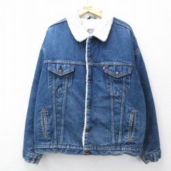 XL★古着 リーバイス Levis 長袖 ボア ジージャン メンズ 90年代 90s 大きいサイズ コットン USA製 紺 ネイビー デニム 内側ボア 【spe】 25oct27 中古 アウター Gジャン ジャケット