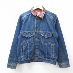 L★古着 マルボロ 長袖 ジージャン メンズ 90年代 90s 襟レザー コットン 紺 ネイビー デニム他 25nov05 中古 アウター Gジャン デニム ジャケット