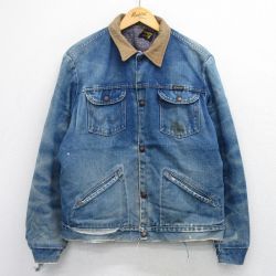 L★古着 ラングラー 長袖 ジージャン メンズ 80年代 80s ボロ 襟コーデュロイ USA製 紺 デニム 内側ブランケット【spe】 25nov25