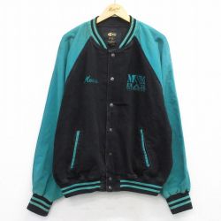 XL★古着 長袖 デニム ジャケット スタジャン メンズ M&M ラグラン ツートンカラー 大きいサイズ コットン 黒他 25nov25