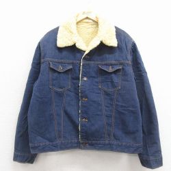 XL★古着 ローバックス 長袖 デニム ボア ジャケット メンズ 80年代 80s 大きいサイズ 紺 26jan17