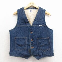 M★古着 ラングラー デニム ボア ベスト メンズ 80年代 80s コットン USA製 紺 26feb02