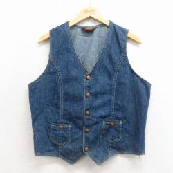 M★古着 デニム ベスト メンズ 80年代 80s USA製 紺 26feb02