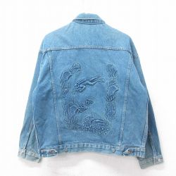 L★古着 長袖 ジージャン メンズ 90年代 90s スキューバダイビング コットン USA製 紺 デニム 26feb14