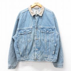 XL★古着 バナナリパブリック 長袖 ジージャン メンズ 90年代 90s 襟レザー コットン 紺 デニム 26feb14