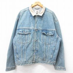 XL★古着 バナナリパブリック 長袖 ジージャン メンズ 90年代 90s 襟レザー 大きいサイズ コットン 紺 デニム 26feb14