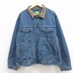 XL★古着 カベラス 長袖 ジージャン メンズ 00年代 00s 大きいサイズ 襟レザー 紺 デニム 内側フランネル 26feb14