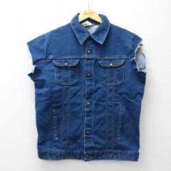XL★古着 キー KEY デニム ベスト メンズ 80年代 80s コットン USA製 紺 デニム 26mar11