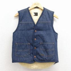 S★古着 ローバックス シアーズ デニム ベスト メンズ 80年代 80s 紺 内側ボア【spe】 26mar12