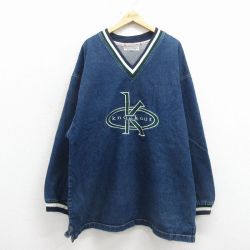 XL★古着 Knockout 長袖 デニム ジャケット メンズ 90年代 90s 刺繍 大きいサイズ ロング丈 コットン USA製 紺【spe】 26mar12