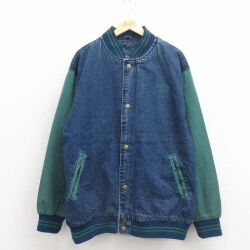 XL★古着 長袖 デニム ジャケット スタジャン メンズ PDQ 大きいサイズ ツートンカラー コットン 紺【spe】 26mar17