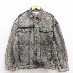 L★古着 長袖 ジージャン メンズ 90年代 90s ケミカルウォッシュ 黒 デニム 26apr03