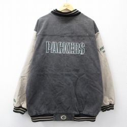 XL★古着 長袖 デニム ジャケット スタジャン メンズ NFL グリーンベイパッカーズ 刺繍 大きいサイズ ロング丈 コットン 黒 デニム他 アメフト スーパーボウル 内側キルティング 26apr04