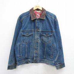 マルボロ 90s デニムジージャン 襟レザー ネイビー XL | 古着
