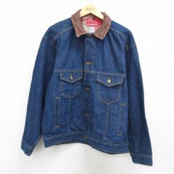 マルボロ 90s 長袖ジージャン 襟レザー ネイビー XL | 古着