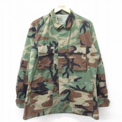 【50%OFF】L★古着 長袖 ミリタリー ジャケット メンズ 90年代 90s ステンシル コンバット リップストップ ウッドランドカモ USA製 緑 グリーン 迷彩 23sep16 中古 アウター フライト