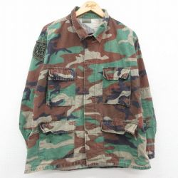 【50%OFF】XL★古着 長袖 ミリタリー ジャケット メンズ リップストップ ウッドランドカモ 緑 グリーン 迷彩 23oct14 中古 アウター フライト