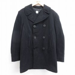 M★古着 長袖 ミリタリー ピーコート Pコート メンズ 90年代 90s ロング丈 ウール USA製 黒 ブラック 23dec01 中古 アウター