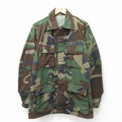 【50%OFF】L★古着 長袖 ミリタリー ジャケット メンズ 80年代 80s USエアフォース コンバット ロング丈 ウッドランドカモ USA製 緑 グリーン 迷彩 24feb14 中古 アウター フライト