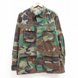 L★古着 長袖 ミリタリー ジャケット メンズ USネイビー コンバット リップストップ ウッドランドカモ コットン 緑 グリーン 迷彩 24may13 中古 アウター フライト