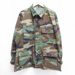 XL★古着 長袖 ミリタリー ジャケット メンズ 90年代 90s USアーミー コンバット ウッドランドカモ 大きいサイズ USA製 緑 グリーン 迷彩 24sep03 中古 アウター フライト
