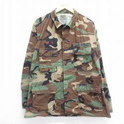 【20%OFF】XL★古着 長袖 ミリタリー ジャケット メンズ 90年代 90s USアーミー エアボーン コンバット リップストップ ウッドランドカモ USA製 緑 グリーン 迷彩 24sep03 中古 アウター フライト