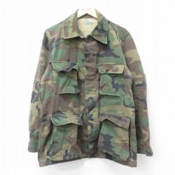 XL★古着 長袖 ミリタリー ジャケット メンズ 90年代 90s コンバット ウッドランドカモ USA製 緑 グリーン 迷彩 24sep10 中古 アウター フライト