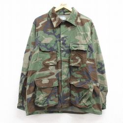 【20%OFF】XL★古着 長袖 ミリタリー ジャケット メンズ 80年代 80s コンバット ウッドランドカモ USA製 緑 グリーン 迷彩 24sep17 中古 アウター フライト