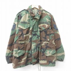 【20%OFF】L★古着 長袖 ミリタリー フィールド ジャケット メンズ 80年代 80s M-65 USエアフォース ウッドランドカモ USA製 緑他 グリーン 迷彩 24oct16 中古 アウター フライト