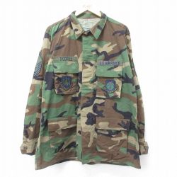 XL★古着 長袖 ミリタリー ジャケット メンズ 90年代 90s USエアフォース コンバット ウッドランドカモ USA製 緑 グリーン 迷彩 24oct25 中古 アウター フライト