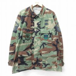 【20%OFF】XL★古着 長袖 ミリタリー ジャケット メンズ 00年代 00s コンバット リップストップ ウッドランドカモ USA製 緑 グリーン 迷彩 24oct29 中古 アウター フライト